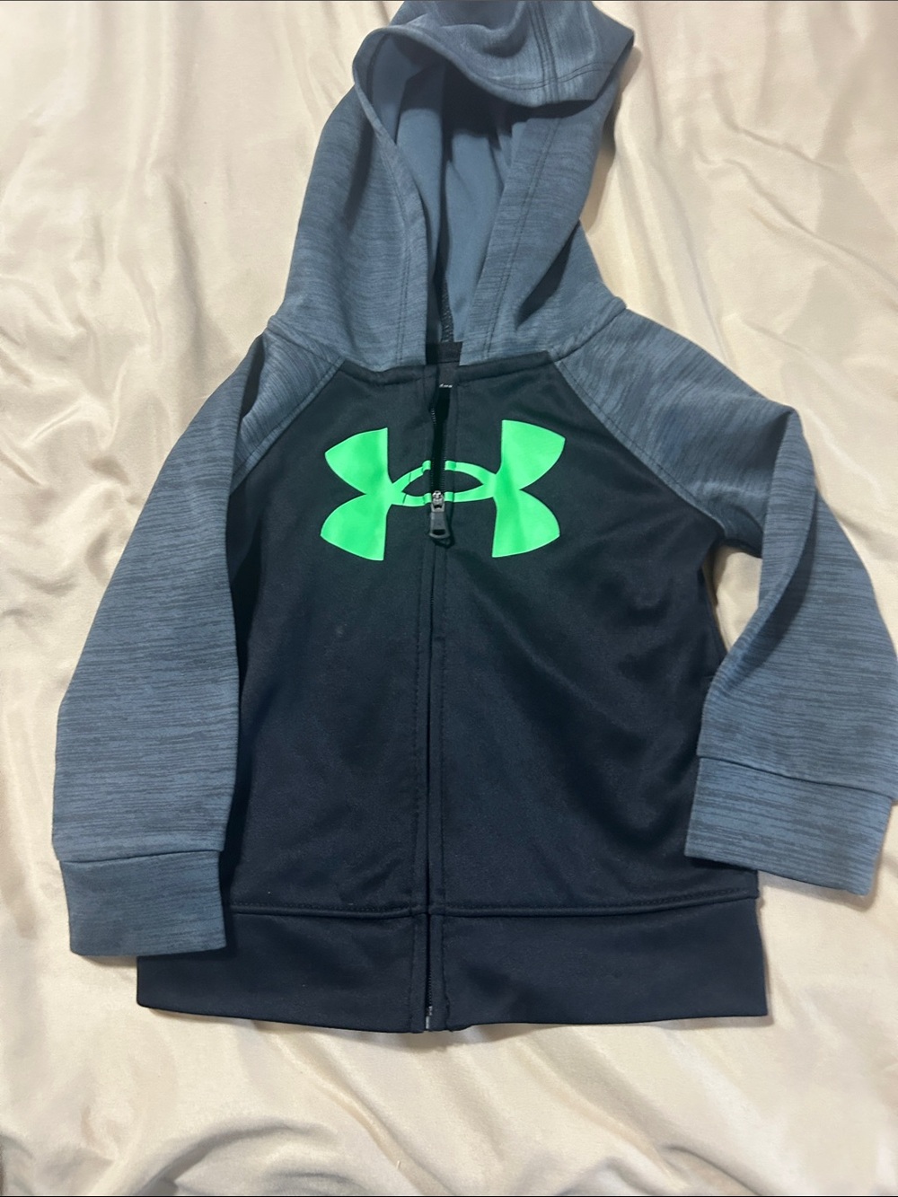 Under Armour Black & Gray Kids Full-Zip Hoodie with Neon Green Logo